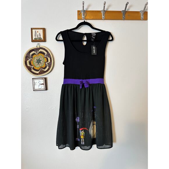 NWT Hot Topic My Neighbor Totoro Sz M Black Skater Dress Anime Purple Bow - Picture 1 of 6